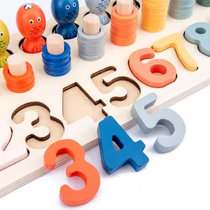 Penjualan Terbaik Montessori Mainan Pendidikan Permainan Hitung Papan Pencocokan Geometris Papan Puzzle Kayu 3 In1 untuk Hadiah Anak-anak