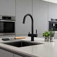 Robinet de cuisine 4 voies en acier inoxydable sans plomb à double poignée avec mélangeur d'eau gazeuse pétillante chaude et froide 4-en-1 pour évier