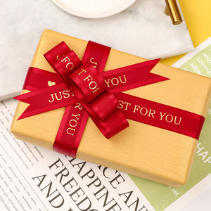 Just For You Grosgrain Ribbon 2.5cm Gold Stamp Valentine's Day Gift Wrapping Ribbons Solid Color Woven Spool - Product Image 4