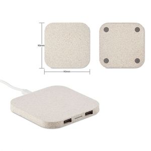 Eco-friendly Wheat Straw Square Dual <b>Usb</b> Wireless Charger for Phone Wireless Charging Pad Sustainable Quick Fast Charging - Product Image 4