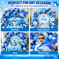 Kit d'arche de ballons animaux marins 126 pièces, ballons en latex bleus, confettis, requins, étoiles, décoration de fête d'anniversaire pour enfants
