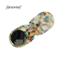 Grosir kustom selulosa asetat personalisasi lucu berbentuk oval estetika 2 in 1 saku sisir saku make up cermin