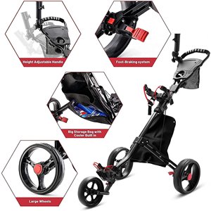 YOLO, superventas de fábrica, ligero, duradero, de aluminio, carrito de empuje para Golf, 3 ruedas, plegable, antideslizante, 100kg, carga máxima, Negro, Rojo - Product Image 2