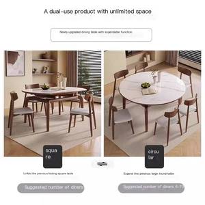 Ensemble table et chaises de salle à manger rectangulaire en bois massif avec plateau en marbre, style nordique moderne, extensible et pliable, 4-8 places, pour hôtel - Product Image 6