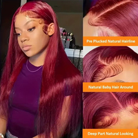 Peluca de encaje HD color rojo vino de arándanos, lisa, 99J Borgoña, 13x4 13x6, pelucas de cabello humano con encaje frontal HD para mujeres negras