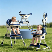 Chaise haute bébé légère 3 en 1 convertible, transat pliable et inclinable, avec roulettes et siège réglable