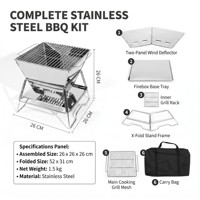 Barbecue au charbon pliable prêt à être expédié, en acier inoxydable, résistant à la rouille, 1,5 kg, pliable en X, portable, pour le camping et la randonnée en plein air