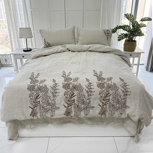 QDTEX Offre Spéciale pur bio français <span class=keywords><strong>lin</strong></span> broderie feuilles <span class=keywords><strong>housse</strong></span> <span class=keywords><strong>de</strong></span> <span class=keywords><strong>couette</strong></span> ensemble pierre <span class=keywords><strong>lavé</strong></span> 3 pièces ensemble <span class=keywords><strong>de</strong></span> literie <span class=keywords><strong>de</strong></span> housses <span class=keywords><strong>de</strong></span> <span class=keywords><strong>couette</strong></span> - Product Image 1