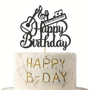 1 pieza de música, guitarra, <span class=keywords><strong>Piano</strong></span>, Topper para tarta de <span class=keywords><strong>feliz</strong></span> <span class=keywords><strong>cumpleaños</strong></span>, letrero de <span class=keywords><strong>feliz</strong></span> <span class=keywords><strong>cumpleaños</strong></span>, adornos para pastel para guitarra, <span class=keywords><strong>Piano</strong></span>, reproductor de notas musicales - Product Image 4