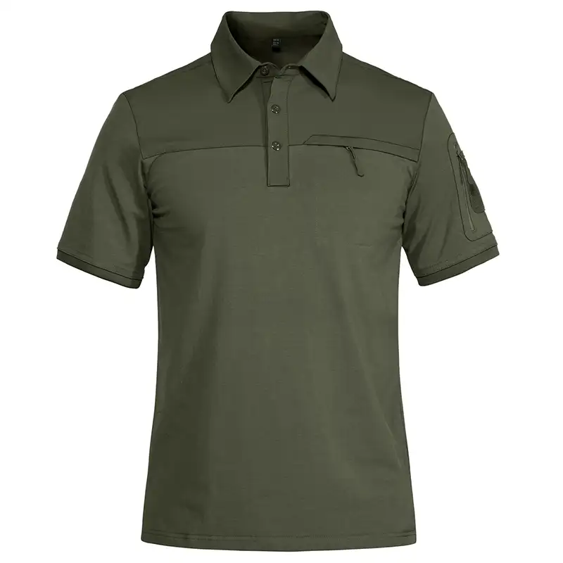 2 जिपर जेब के साथ पोलो शर्ट के लिए पुरुषों की सामरिक सैन्य लघु आस्तीन पोलो शर्ट आकस्मिक टीम काम गोल्फ में सबसे ऊपर आदमी के कपड़े