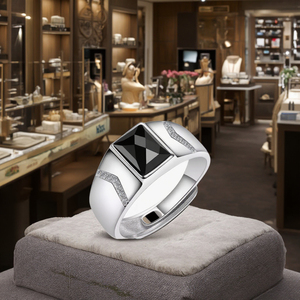Anillo personalizado de Plata de Ley 925 para hombre con diamante, piedra de circón de ónix negro Vintage, apertura ajustable, joyería de regalo para hombre - Product Image 3