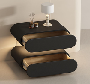 Mesitas de Noche Modernas de Lujo en Cuero para Dormitorio, con 2 Cajones y Espejo, Ajustables - Product Image 5