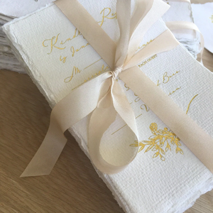 Cotton <b>Paper</b> Gold Foil Stamping <b>Handmade</b> flurry Edge Special <b>Paper</b> Wedding Invitations Card - Product Image 3
