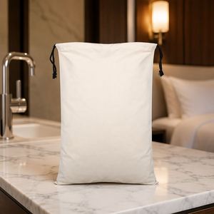 Sac à linge en coton naturel avec cordon de serrage, pochette de rangement en toile lavable, sac écologique avec logo personnalisé pour vêtements, hôtel, voyage - Product Image 6