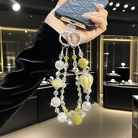 Lujoso Colgante para Teléfono con Corona Amarilla y Cuentas, Llavero de Plata con Cristales de Imitación, Colgante para Bolso, Joyería Hecha a Mano al por Mayor