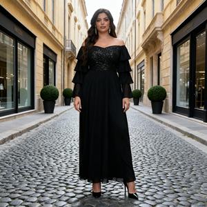 Robe Abaya de soirée élégante en polyester brodée de paillettes de qualité supérieure pour femmes musulmanes, vente en gros personnalisée - Product Image 1