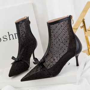 Personalización rápida, tallas grandes 34-41, zapatos de mujer a la moda, zapatos de tacón alto con punta en pico, botas de malla para vestir, para boda - Product Image 2