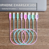 Pour iPhone iPad, lot de 4 câbles USB-A certifiés MFi de 1,8 m, charge rapide, transfert de données, protection contre les courts-circuits, nylon coloré