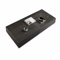Table basse moderne avec tiroir de rangement, design carré en marbre naturel gris bulgare, base en bois, finition polie haute brillance pour salon