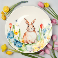 Assiettes en porcelaine Spring Bunny, décor floral dessiné à la main, compatibles lave-vaisselle, OEM, fourniture en gros personnalisée, Amérique du Nord