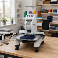 Machine à broder informatisée à tête unique 4 aiguilles, avec écran tactile et plateau de travail plat, pour vêtements, chapeaux et textiles, avec support de fils colorés