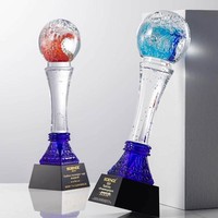Nouveau Trophée Rond en Verre Cristal Bleu Vague, Récompense Sphérique Créative, Modèle Sculpté, Cadeau d'Affaires Personnalisé, Commémoratif