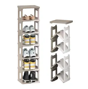 옷장 바닥 보관 주최자 캐비닛 홀더 상점 디스플레이 좁은 신발 선반 용 쌓을 수있는 접이식 플라스틱 7 단 신발장