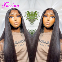 Wig Rambut Asli India 13x6 Raw Lace Frontal, Wig Full Lace Front HD Tanpa Lem, Wig Lurus Brasil Deep Wave untuk Wanita Kulit Hitam