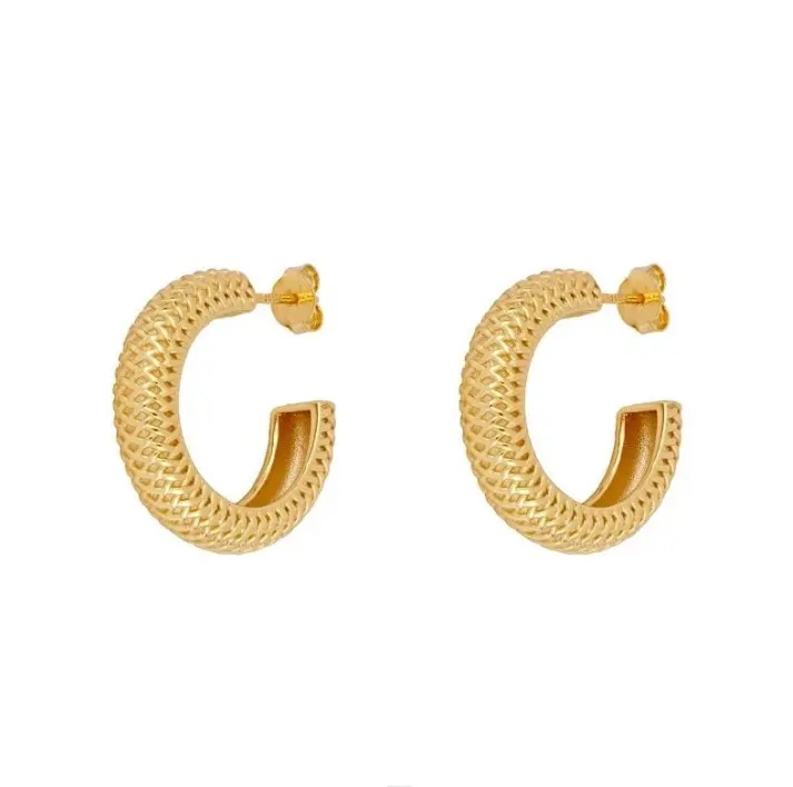 Fine Jewelry Gold Plated 925 Sterling Silver Snakeskin Pattern C-shaped Hoop Earring Custom Jewelry Earring for Women