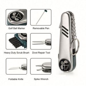 Custom LOGO 7 in <b>1</b> Durable Stainless Steel Knife Pen Keychain Golf Club Cleaner Brush Ball Maker Divot Repair Tool - Product Image 3