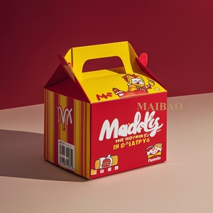 Diseño personalizado impreso grado alimenticio reciclable comida rápida papel Gable niños Happy Meal caja de embalaje, caja de pollo para llevar - Product Image 1