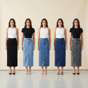 Robes maxi en jean pour femmes, nouvelles <span class=keywords><strong>jupes</strong></span> de travail, <span class=keywords><strong>jupes</strong></span> courtes en jean. Ventes directes d'usine et vente en gros. - Product Image 1