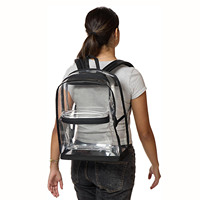 Sac à dos unisexe transparent en PVC, imperméable, avec lettres, couleur unie, fermeture éclair, 30-40L, bretelles à coussin d'air, pour étudiants