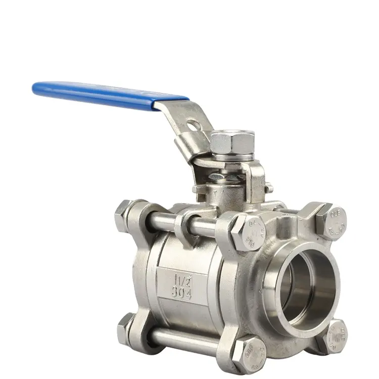 3 Ball Valve CF8 Cf8m Stainless Steel SS304 SS316L 3 Piece Industry Ball Valve Socket Weld With Handle
