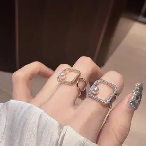 Luxury Zircon Geometric Square Joker Rings For Women Girls Adjustable Mid Finger Knuckle Rings Jewelry Gifts