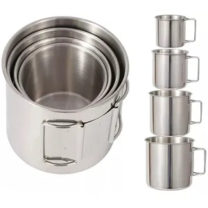 Hot sale portable stainless steel beer mug with foldable handle camping cups outdoor mugs coffee cup sets
