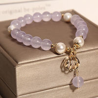 Nouveau Bracelet Porte-Bonheur Tendance en Améthyste Naturelle, Pendentif Coquillage Minimaliste Chic Électroplaqué pour Femme, Cadeau Idéal pour Meilleures Amies