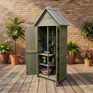 Armoire à <span class=keywords><strong>outils</strong></span> en bois massif JX Outdoor, forme de <span class=keywords><strong>cabane</strong></span>, adaptée aux jardins et aux cours, imperméable et résistante au soleil - Product Image 2