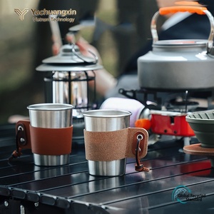New wood grain <b>camping</b> <b>cup</b> sleeve stainless steel coffee <b>cup</b> heat-proof leather sleeve anti-oil and anti-slip suitable - Product Image 2