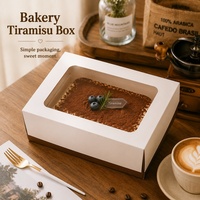 Boîte à tiramisu jetable en carton ivoire avec fenêtre transparente et logo personnalisé