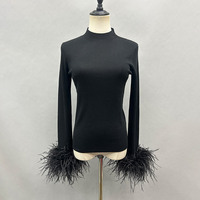 2025 personnaliser dame mode moelleux plume d'autruche manchette tricot pull manteau femmes pull tricoté