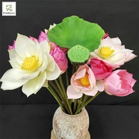 Vente en gros de fleurs artificielles de lotus en soie graines de lotus en feuille de lotus pour la décoration de la maison de l'étang de la piscine du temple de bouddha