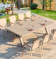 Ensemble de table de repas et de barbecue d'extérieur avec 6 chaises, centre de divertissement multifonctionnel pour patio et jardin
