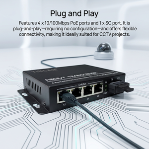 Tincam 4-Port 10/100M โหมดเดียวไฟเบอร์คู่ความจุ1G ตัวแปลงสัญญาณใยแก้วนำแสง1G VLAN POE สวิตช์เครือข่าย VLAN POE - Product Image 2