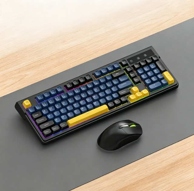 TF300 Mechanical 98-Key 2.4G BT Wireless Gaming Keyboard Mouse Combo Backlit Rechargeable Triple-Color 12800 DPI in Stock