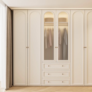 Armoire personnalisable en blanc crème, tiroirs et espace ouvert, rangement modulaire pour chambre à coucher - Product Image 1