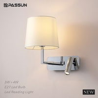 Lampe murale de lecture LED à deux têtes avec interrupteur double, abat-jour en tissu, base en métal moderne, éclairage intérieur pour chambre à coucher