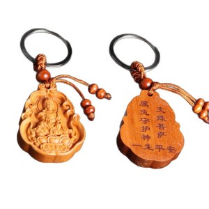 Peach Wood Guardian Deity <b>Keychain</b> Embossed Car Pendant For Protection And <b>Safety</b> Home Decor Gift - Product Image 5