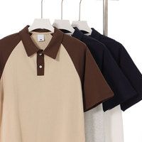 Polo unisexe à manches courtes style preppy, col ample, décontracté, streetwear, blocs de couleur raglan, hauts de mode basiques quotidiens