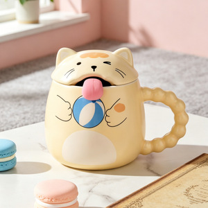 Tazza in Ceramica a Forma di Gatto con Coperchio e Cucchiaio, <span class=keywords><strong>Design</strong></span> <span class=keywords><strong>Creativo</strong></span> Personalizzato per Ufficio e Casa, Ideale per Colazione - Product Image 6